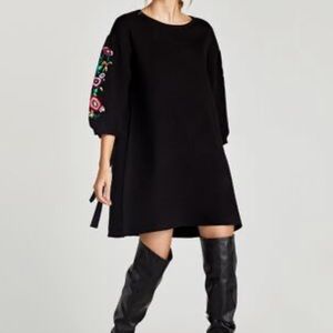 New Zara dress with embroidered puff sleeves NWT m